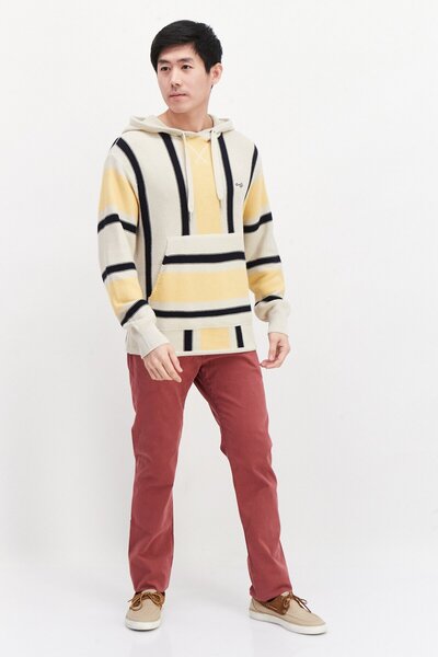 Perry Ellis Men Hooded Long Sleeve Textured Sweatshirt, Beige Combo