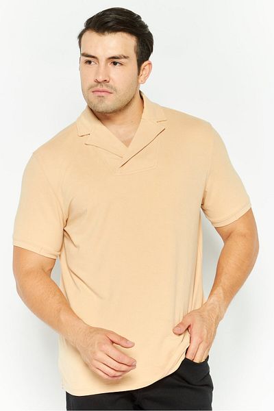 Kenneth Cole Men Regular Fit Solid Short Sleeves Polo Shirt, Beige