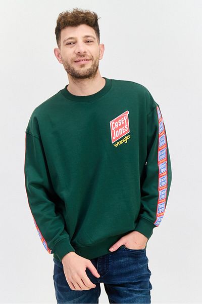 WRANGLER Men Crew Neck Long Sleeve Graphic Print Sweatshirt, Green