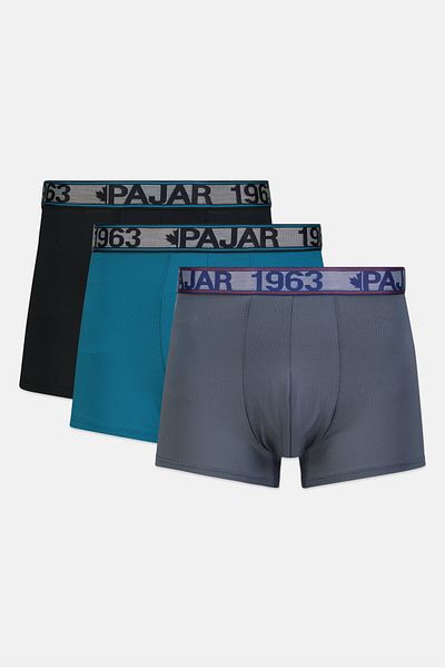Pajar Men 3 Pieces Brand Logo Boxer Briefs, Teal Blue