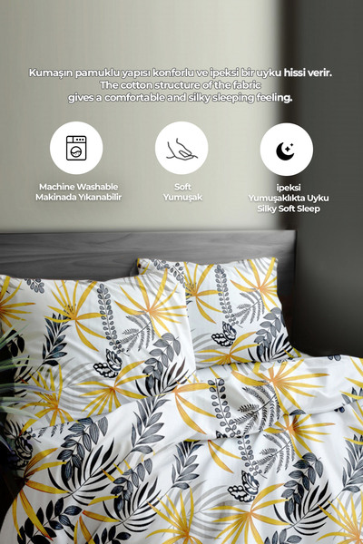 Evlen Home Collection Double Oversized Patterned Cotton Sheet Set - Soft 3 Pieces Lia Yellow Cream