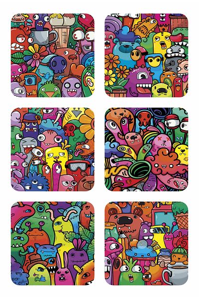 Hayat Poster Cute Beast Creatures Fun Pop Art Set of 6 Wooden Coasters