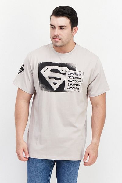 Superman Men Crew Neck Short Sleeve Graphic Print T-Shirt, Grey
