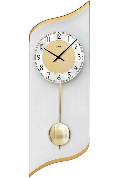 AMS Wall Clock 7437, Quartz, Gold, Analogue, Modern