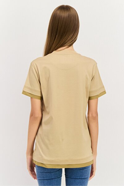 Esprit Women Crew Neck Short Sleeves Plain T-Shirt, Khaki