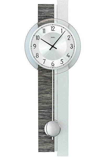 AMS Wall Clock 7439, Quartz, Silver, Analogue, Modern