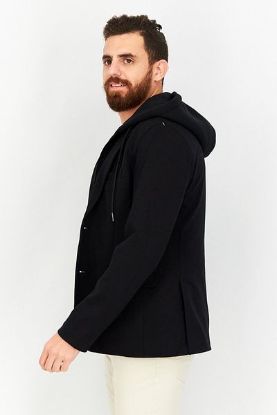 CELIO Men Hooded Neck Long Sleeves Sweatshirt, Black