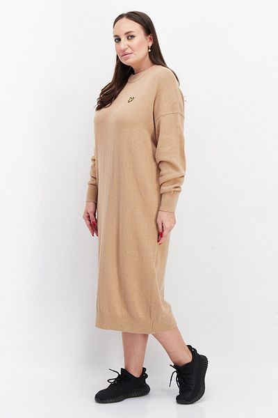Lyle & Scott Women Brand Logo knitted Sweater Dress, Tan