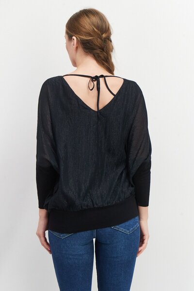 Esprit Women V-neck Long Sleeve Metallic Blouse, Black