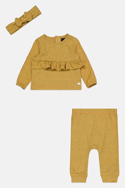 7 For All Mankind Toddlers Girl 3 Piece Long Sleeve Top And Bottom, Gold