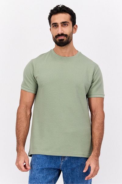 Cactus Man by Ricky Singh Men Crew Neck Short Sleeves Textured T-Shirt, Sage Green