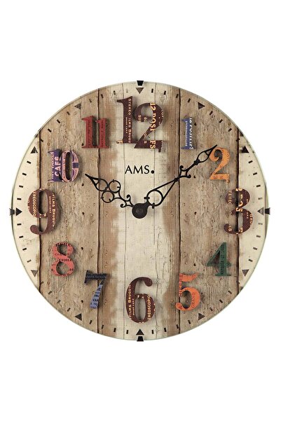 AMS Wall Clock 9423, Quartz, Brown, Analogue, Modern