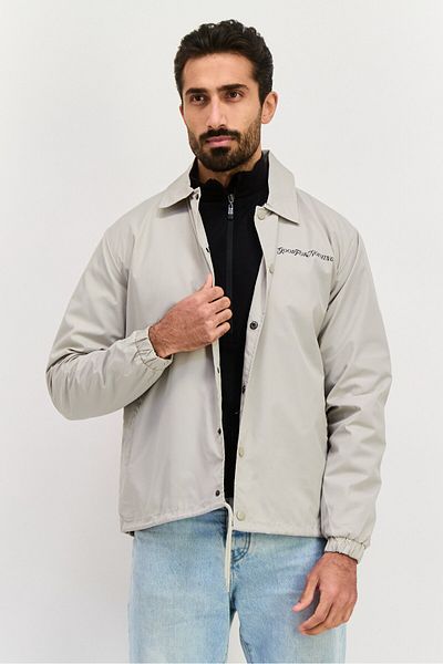 Good For Nothing Men Graphic Printed Windbreaker Jacket, Light Grey