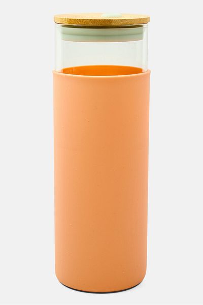 designworks ink Glass Water Bottle With Bamboo Cover 650 Ml, Orange