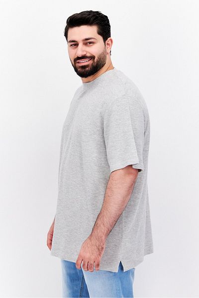 Esprit Men Crew Neck Short Sleeve Textured T Shirt, Heather Grey