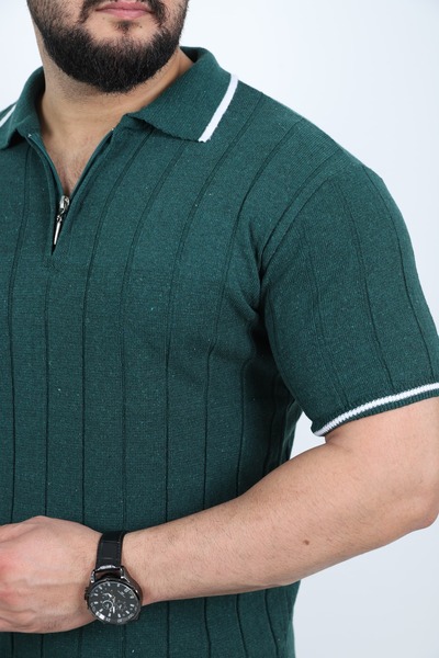 EFAL BUTİK Ανδρικό πλεκτό μπλουζάκι με σμαραγδί πράσινο ριγέ