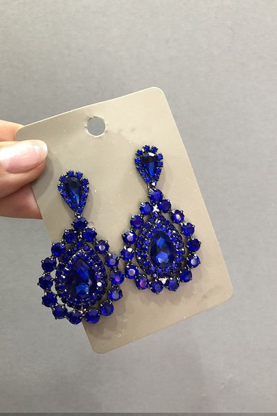 Hayalperest boncuk Saks Blue Crystal Glass Stone Earrings