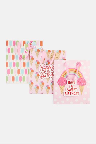 Stella Rose 3 Pieces Ice Cream Gift Bags, Pink