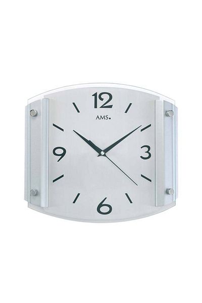 AMS Wall Clock 5938, Quartz, Silver, Analogue, Modern