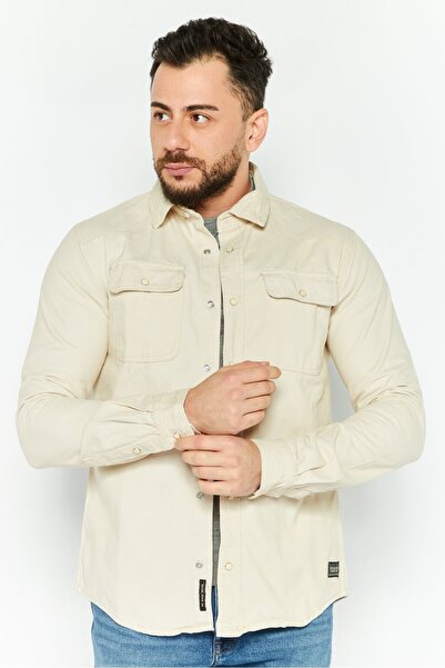 Silver Jeans Co. Men Regular Fit Solid Long Sleeves Shirt, Off White