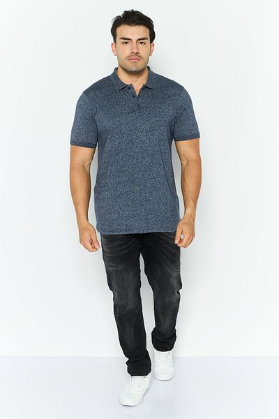 Threadbare Men Regular Fit Short Sleeve Heather Polo Shirt, Navy