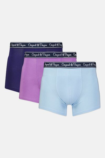 Original Penguin Men 3 Pieces Brand Logo Boxer Briefs, Lilac/purple/light Blue