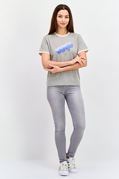WRANGLER Women Crew Neck Short Sleeves Brand Logo T-Shirt, Grey