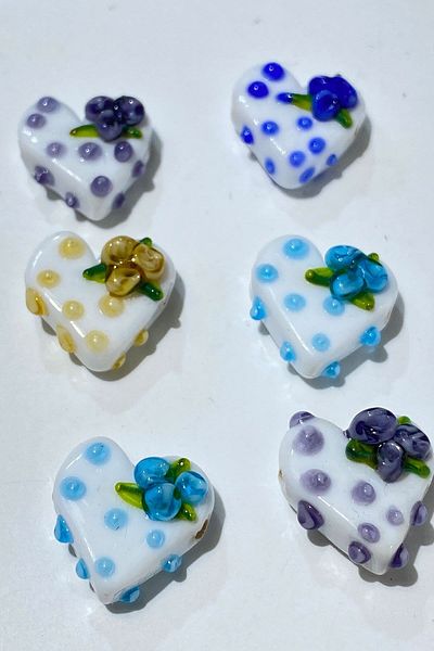 Hayalperest boncuk Colorful Murano Handmade Glass Bead Heart 1 Piece
