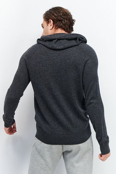 CELIO Men Hood With Drawstring Long Sleeve Heather Cardigans, Dark Grey