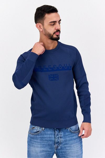 freesoul Men Crew Neck Long Sleeve Brand Logo Sweatshirt, Navy