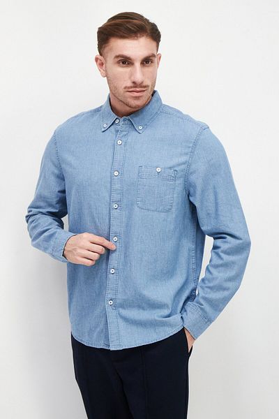 Vince Camuto Men Classic Fit Chambray Long Sleeves Casual Shirt, Blue