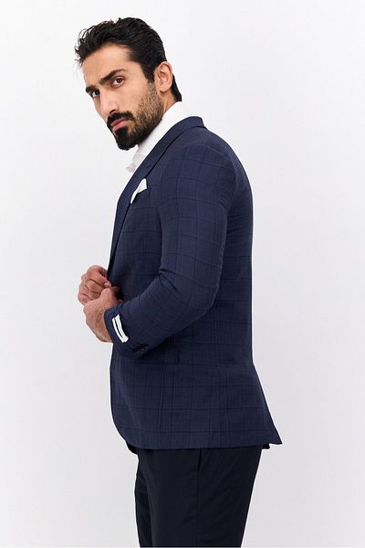 Selected Homme Men Slim Fit Plaid Blazer, Blue