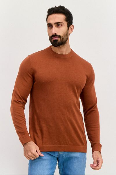 Esprit Men Crew Neck Textured Long Sleeves Sweatshirt, Dark Rust