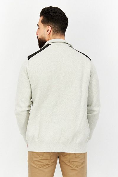 CELIO Men Mock Neck Textured Long Sleeves Sweatshirt, Light Grey/black
