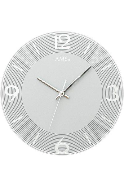 AMS Wall Clock 9571, Quartz, Silver, Analogue, Modern