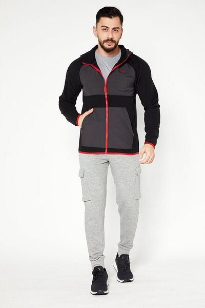 unipro Men Full Zip Logo Print Long Sleeves Sweatshirt, Black Combo