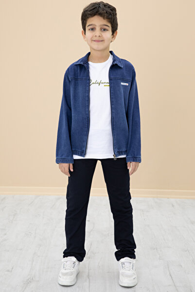 Cansın Mini Темно-синій костюм для хлопчика на блискавці джинсова куртка штани 3 шт 20141