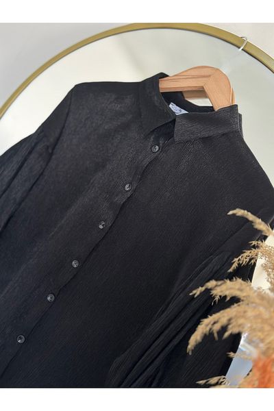 Ebrar Store Julide Sleeve Lace up Shirt-Bn4319 Black