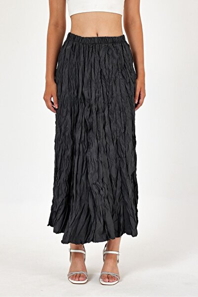 Amorti Smoked Women's Maxi Skirt - Pleated and Wrinkled Fabric