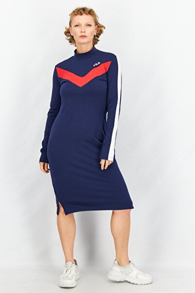 Fila Women Sportswear Fit Long Sleeve Outdoor Midi Dress, Navy Combo