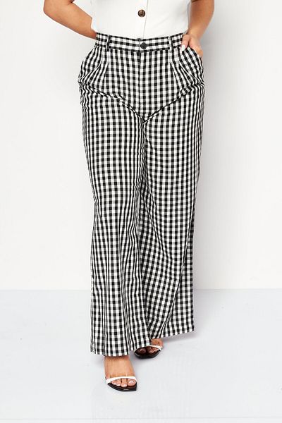 Tommy Jeans Women Regular Fit Gingham Pattern Wide Leg Pant, White