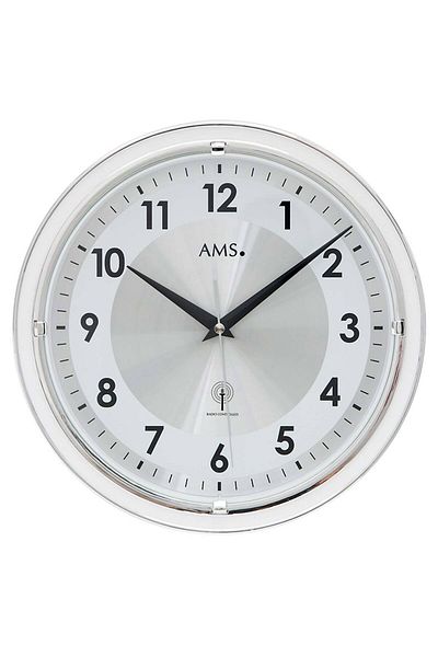 AMS Wall Clock 5945, Quartz, Silver, Analogue, Modern