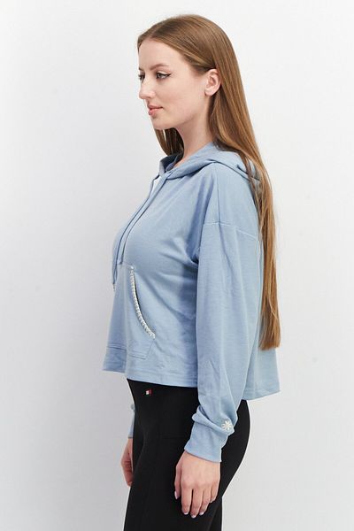Kensie Women Hooded Embroidered Crop Sweatshirt, Light Blue