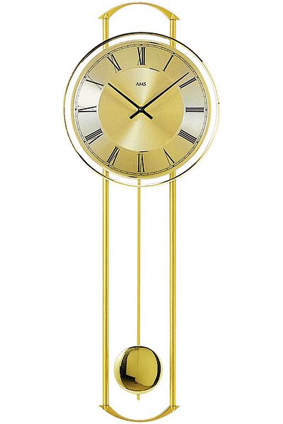AMS Wall Clock 7083, Quartz, Gold, Analogue, Modern