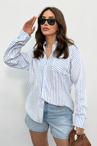 King Brothers Women's Shirt Striped Oversize Shirt with Pockets