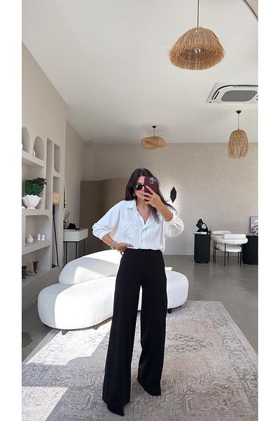 Buket Teke Black Classic Palazzo Trousers