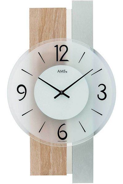 AMS Wall Clock 9554, Quartz, Silver, Analogue, Modern