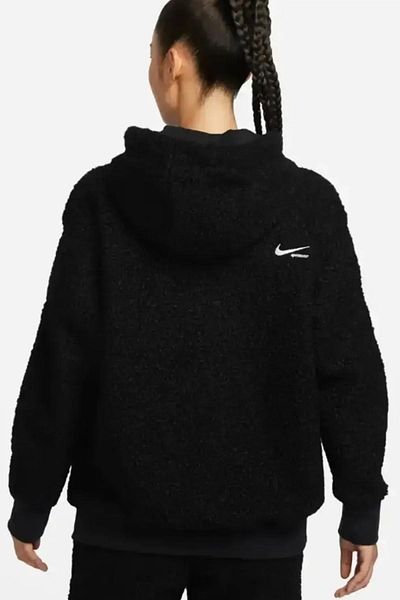 Nike Συλλογή αθλητικών ενδυμάτων Sherpa Oversize Hoodie Γυναικεία βελούδινη μπλούζα με κουκούλα Sherpa Μαύρη