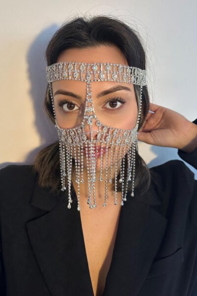 TAKIŞTIR Gümüş Renk Taş Detaylı Dansöz Maskesi