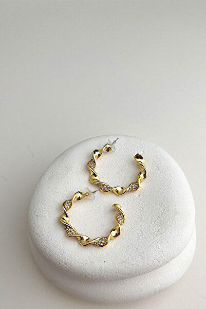 Modex Altın Sarısı Taşlı Burgu Küpe (4CM)